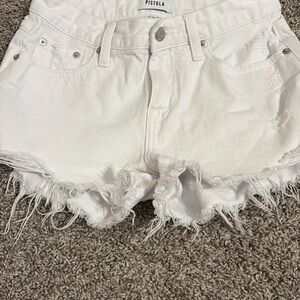 Pistola Frayed Hem White Jean Shorts